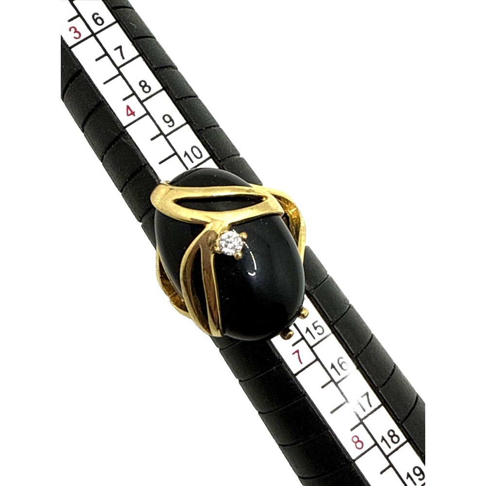 SETA Onyx and Crystal Accent Cocktail Ring Gold Plated Statement Sz 6